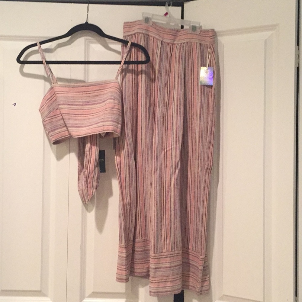 NWT Pink Striped Two Piece Set- Crop Top and Pants